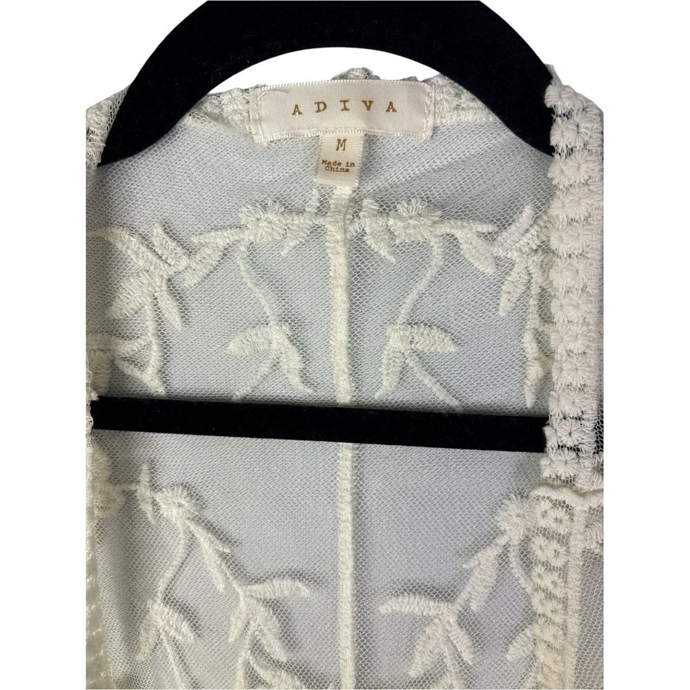 Adiva Cream Sheer Floral Lace Kimono‎ Robe